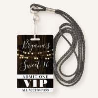Rustic Wood String ilumina Sweet 16 VIP Pass