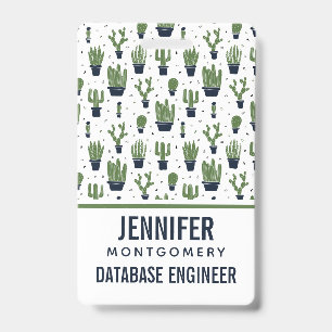 Tarjeta De Identificación Rústica Dark Green Cactus Desert Pattern Profesión