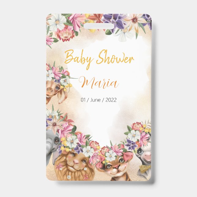 Tarjeta De Identificación Safari Wildone baby ducha invitación oro (Parte frontal)