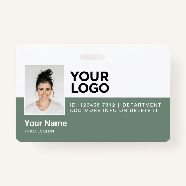 Tarjeta De Identificación Sage Green Employee Modern Photo ID Security (Anverso)
