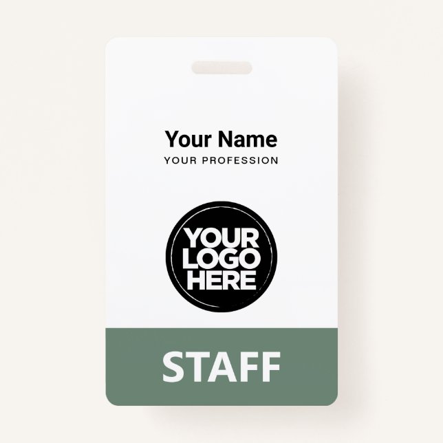 Tarjeta De Identificación Sage Green Employee Name Business Logo Qr Code (Anverso)