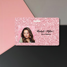 Tarjeta De Identificación Salón de belleza con brillo rosado elegante foto c