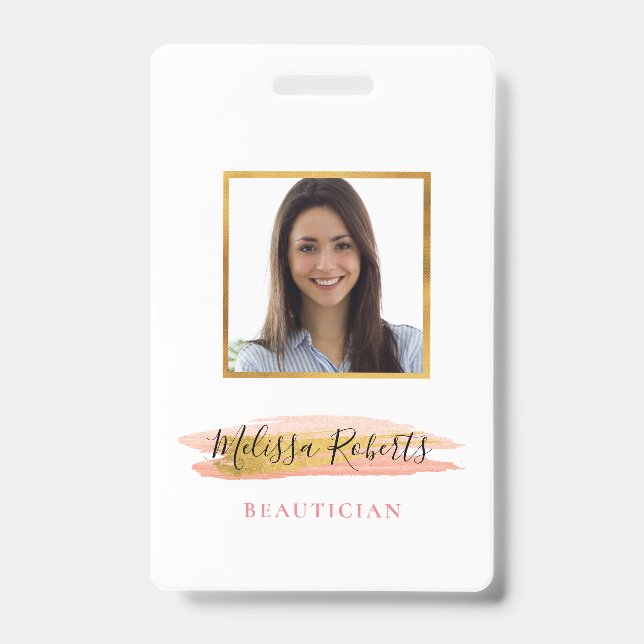 Tarjeta De Identificación salón de moda dorado y rosa (Parte frontal)
