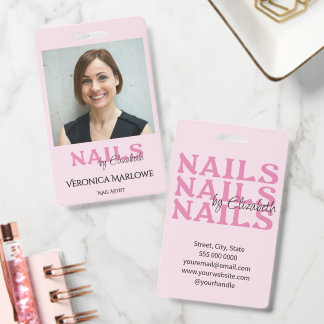 Tarjeta De Identificación Salón de Uñas Foto Tipografía Rosa Rubor Negro