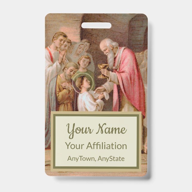 Tarjeta De Identificación San Tarcio que recibe la eucaristía (BL 02) (Parte frontal)