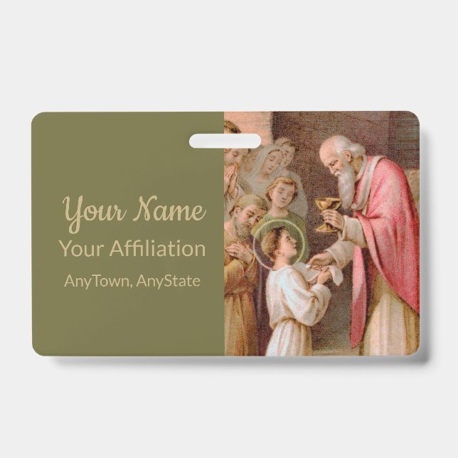 Tarjeta De Identificación San Tarcisio recibiendo la Eucaristía (BL 02) (Parte frontal)