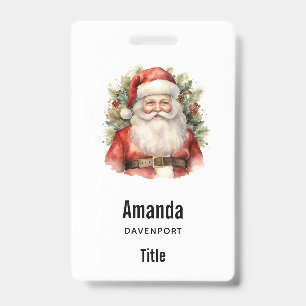 Tarjeta De Identificación Santa Claus de Navidad Vintage Sonriendo