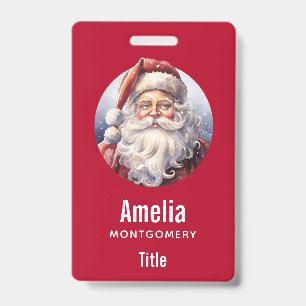 Tarjeta De Identificación Santa Claus Retro con sombrero rojo de Navidad
