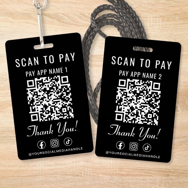 Tarjeta De Identificación Scan to Pay 2 Payment QR Codes Social Media (Scan to Pay 2 Payment QR Codes Social Media Badge)