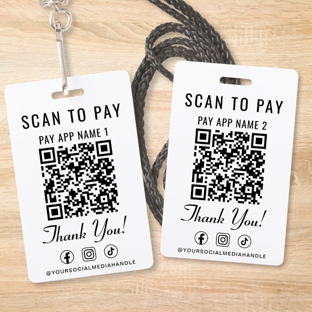 Tarjeta De Identificación Scan to Pay 2 Payment QR Codes Social Media (Scan to Pay 2 Payment QR Codes Social Media Badge)