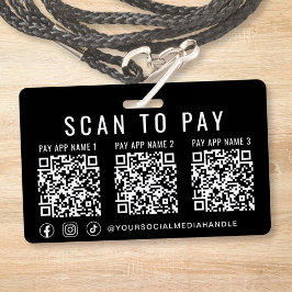 Tarjeta De Identificación Scan to Pay 3 Payment QR Codes Social Media Black