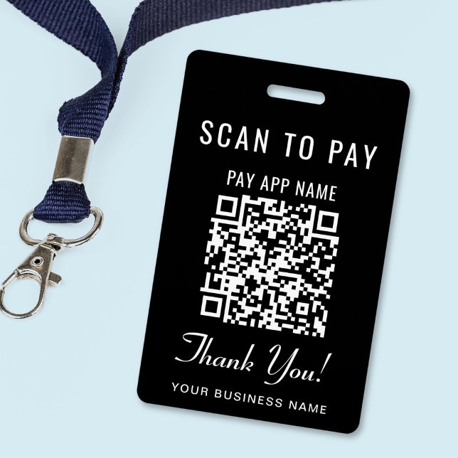 Tarjeta De Identificación Scan to Pay QR Code Black (Scan to Pay 2 Payment QR Codes Social Media Badge)