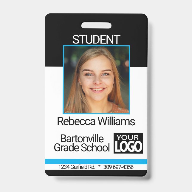 Tarjeta De Identificación School / Employee Photo Badge - Black And Blue (Parte frontal)
