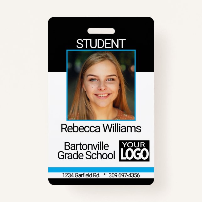 Tarjeta De Identificación School / Employee Photo Badge - Black And Blue (Anverso)
