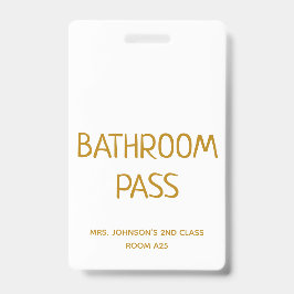 Tarjeta De Identificación Script de oro de vuelta al pase del baño de la esc