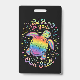 Tarjeta De Identificación Sé feliz en tu propio autismo de tortuga arco iris