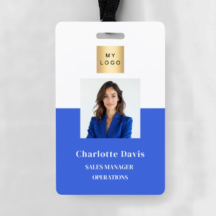 Tarjeta De Identificación Seguridad de la compañía con foto de empleado azul