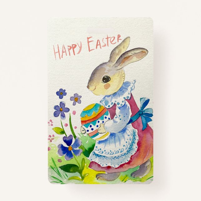 Tarjeta De Identificación Semana Santa. Huevos blancos de conejito lindo (Anverso)