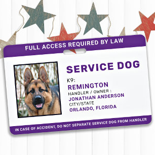 Tarjeta De Identificación Service Dog Personalized Simple Photo ID Badge