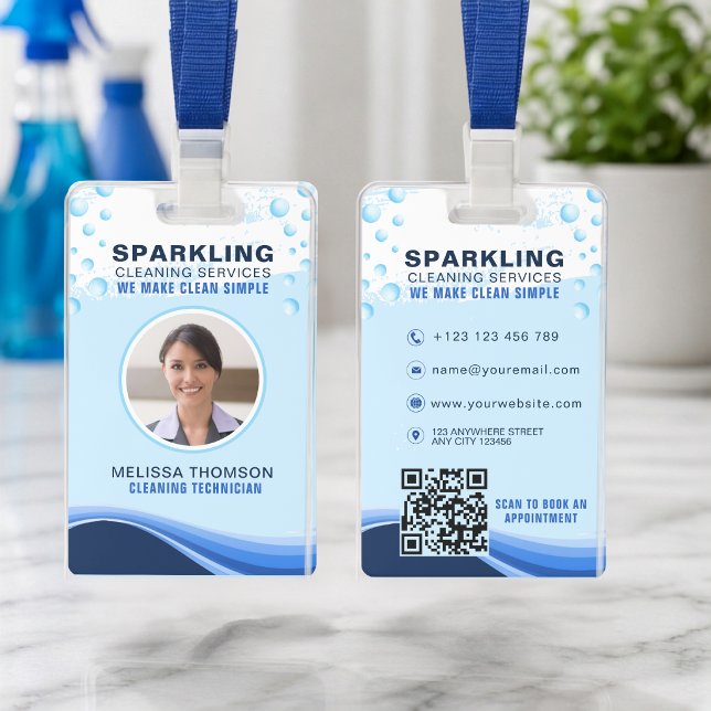 Tarjeta De Identificación Servicio de Limpieza Profesional Blanco Azul Moder (Subido por el creador)