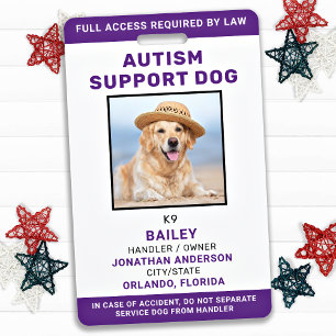 Tarjeta De Identificación Servicio personalizado Autismo de perro Apoyo Foto