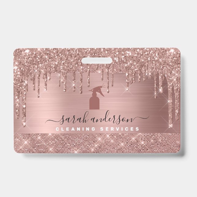 Tarjeta De Identificación Servicios de limpieza Chic Rose Gold (Parte frontal)