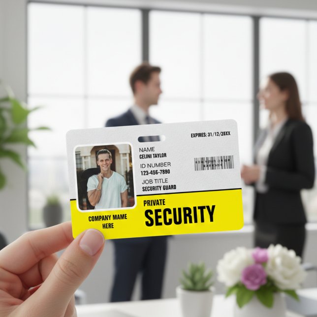 Tarjeta De Identificación Sharp & Professional: ID de la guardia de segurida (Sharp & Professional: Custom Yellow Security Guard ID Badge)