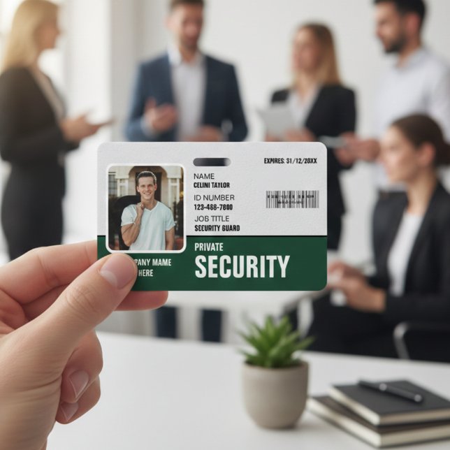 Tarjeta De Identificación Sharp & Professional: ID de la guardia de segurida (Sharp & Professional: Custom Green Security Guard ID Badge)