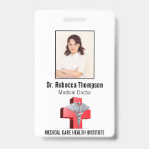 Silver 3D Caduceus Cross Red Medical Photo ID