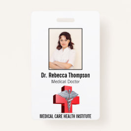 Tarjeta De Identificación Silver 3D Caduceus Cross Red Medical Photo ID