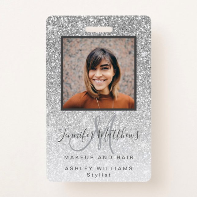 Tarjeta De Identificación Silver Glitter Photo Makeup Hair Salon (Subido por el creador)