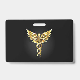 Tarjeta De Identificación Símbolo caduceo poligonal dorado