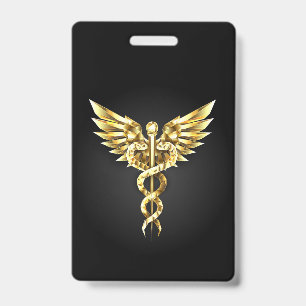 Tarjeta De Identificación Símbolo de caduceo poligonal dorado