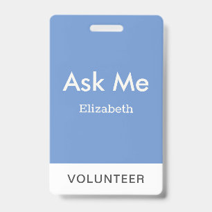 Tarjeta De Identificación Simple Azul Personalizado Pregúntame Voluntario