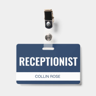 Tarjeta De Identificación Simple Azul Recepcionista de Hotel Personalizado I