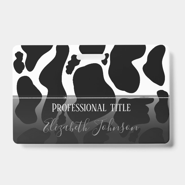 Tarjeta De Identificación Simple Black Cow Spots Animal (Parte frontal)