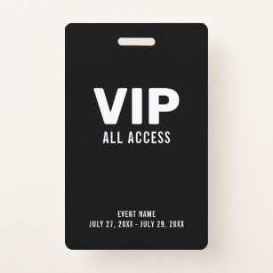 Tarjeta De Identificación Simple Black VIP All Access Pass Event ID Badge