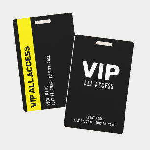 Tarjeta De Identificación Simple Black VIP All Access Pass Event ID Badge