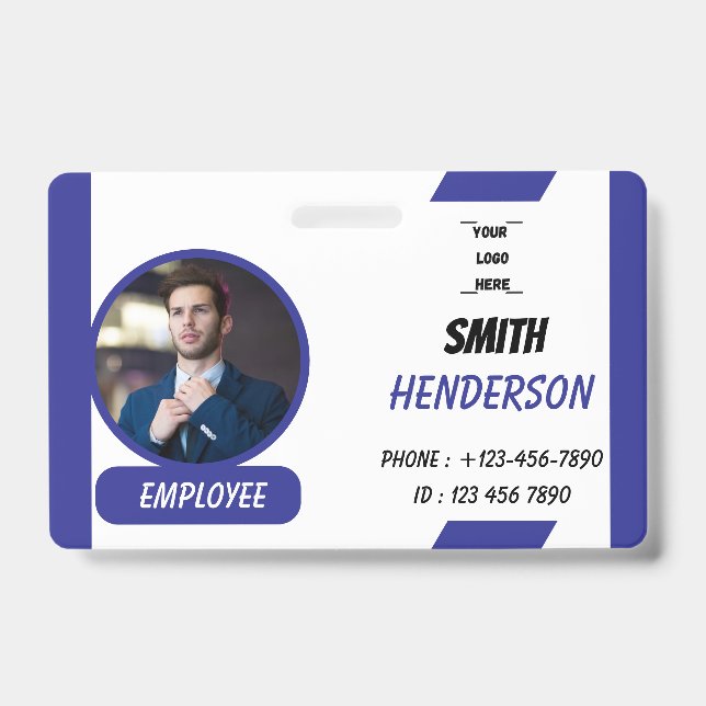 Tarjeta De Identificación Simple Blue Employee ID Badge (Parte frontal)