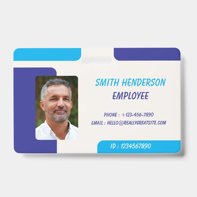 Tarjeta De Identificación Simple Blue Employee ID Badge (Parte frontal)
