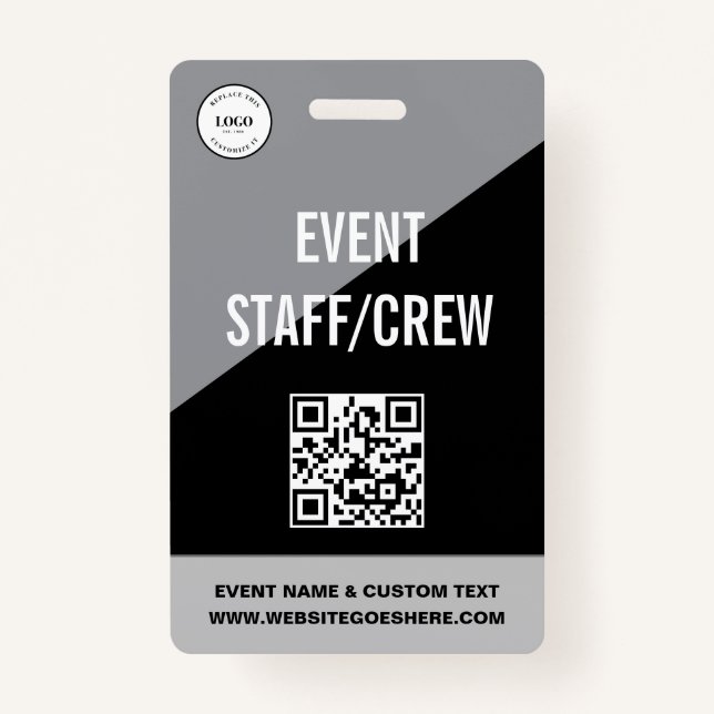 Tarjeta De Identificación Simple Custom Event Staff Crew QR CODE Logo (Anverso)