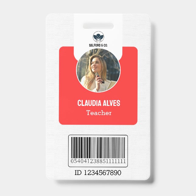 Tarjeta de identificación simple del profesor | ID (Parte frontal)