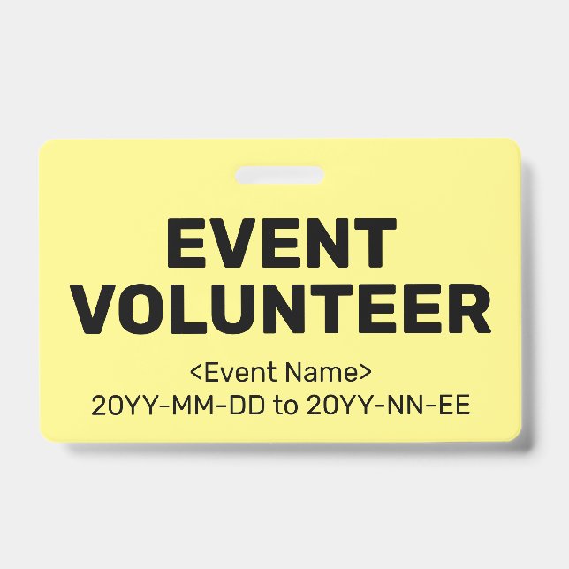 Tarjeta De Identificación Simple distintivo "VOLUNTARIO DE EVENTOS" (Anverso)