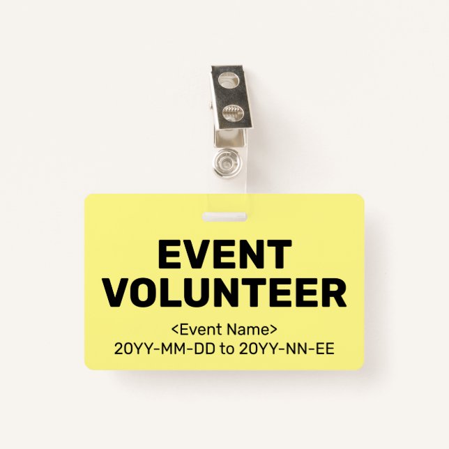 Tarjeta De Identificación Simple distintivo "VOLUNTARIO DE EVENTOS" (Anverso con clip)