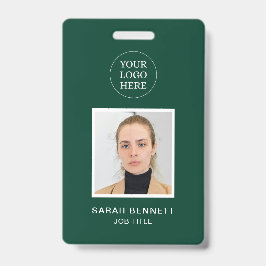 Tarjeta De Identificación Simple Green Professional Employee Office Photo ID