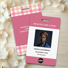 Tarjeta De Identificación Simple Hospital Employee Logo Pink Photo ID