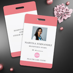 Tarjeta De Identificación Simple ID de foto de enfermera registrada rosa