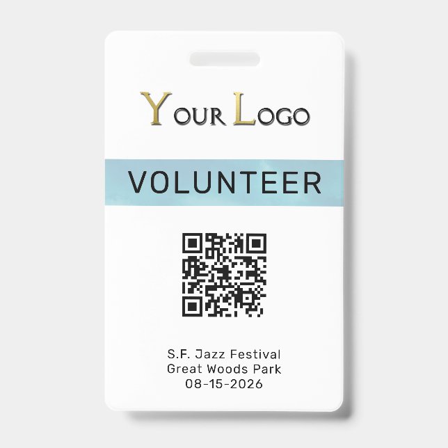 Tarjeta De Identificación Simple Logo y Código QR para Evento (Parte frontal)