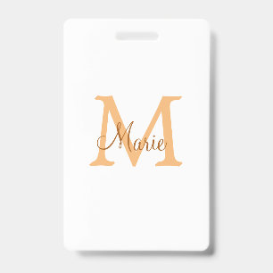 Tarjeta De Identificación simple minimal add name monogram orange brown thr