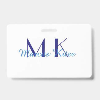 Tarjeta De Identificación simple minimal monogram personalized name blue ret
